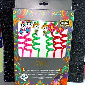 6 Piece Set Reusable Straws with Skeleton and Floral Charms